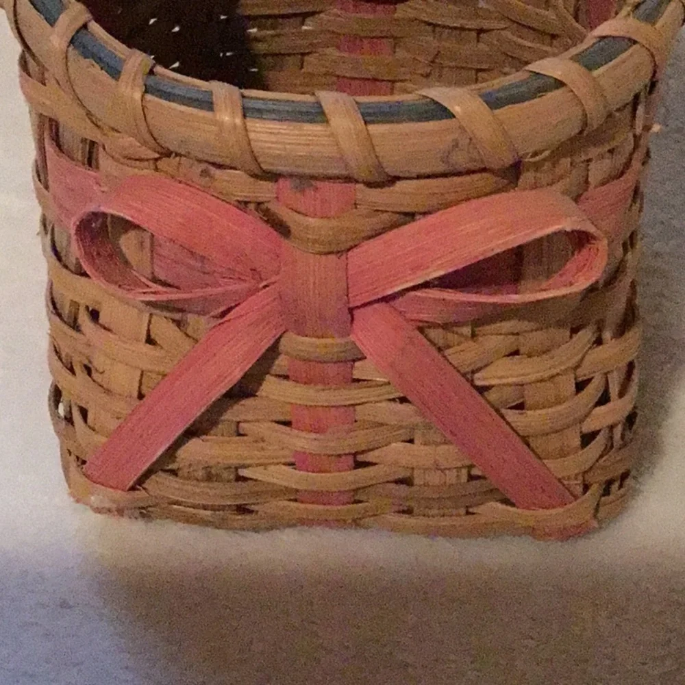 Cottagecore Fairy Woven Boho Basket with Pink Bow 8 1/2” x 4 1/2”